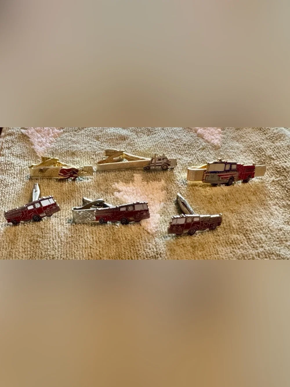 Vintage Firetruck Set Cufflinks Tie Clip And 3 More Tie Clips Semi Trucks Devil